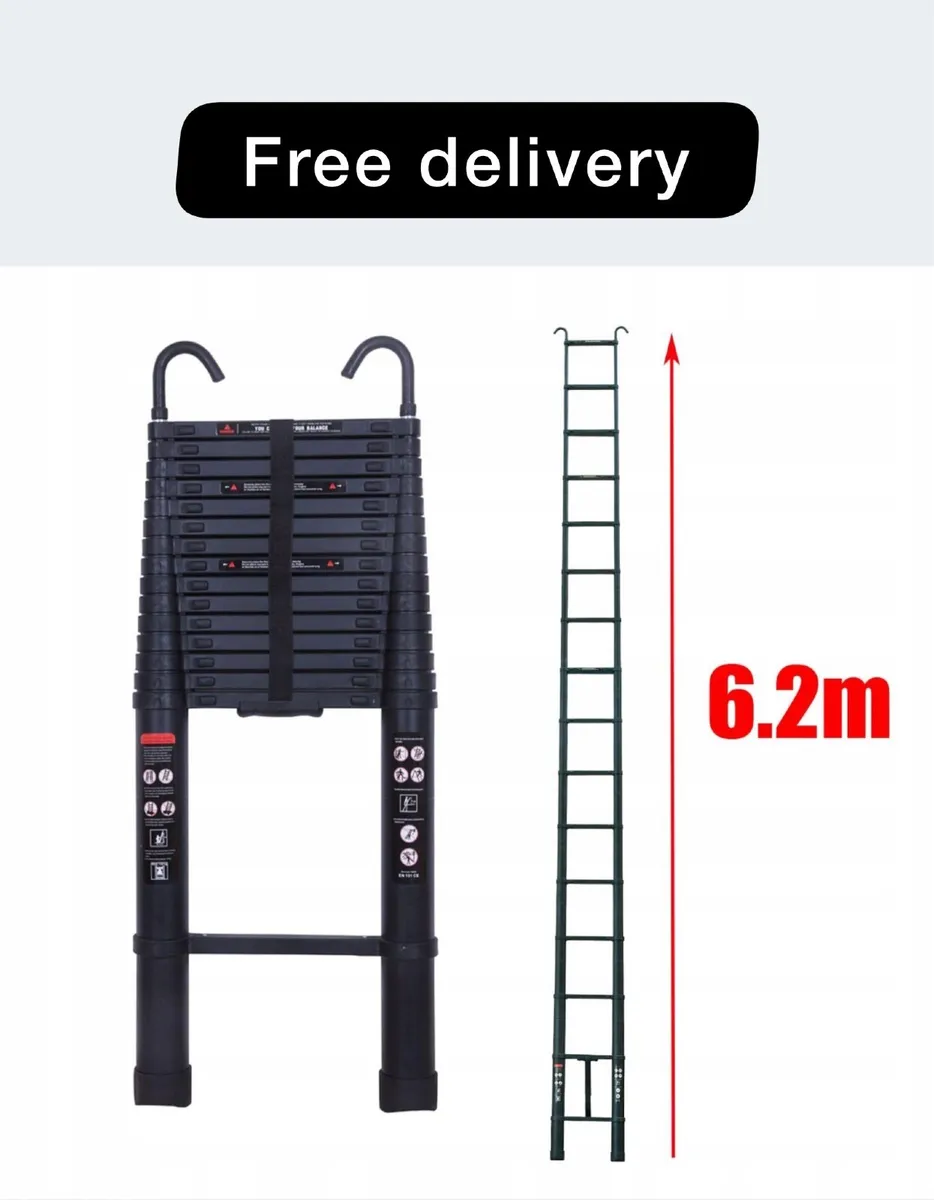 6.2 m Telescopic Ladder Portable with Hooks Non-Sl - Image 1