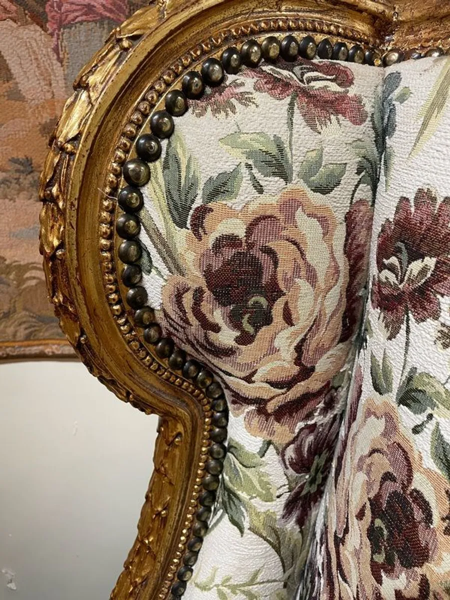 Fabulous Pair of Vintage French Wingback Chairs - Image 4