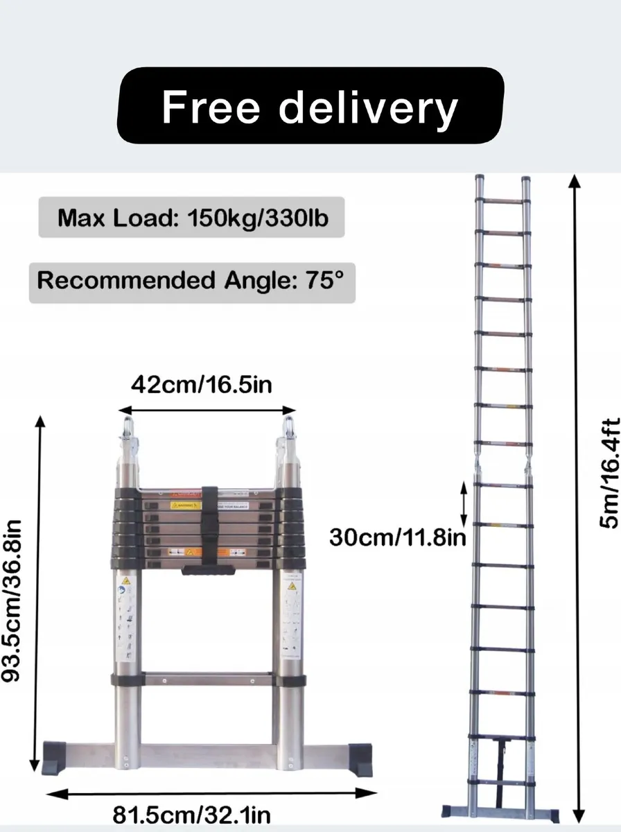 Telescopic Ladder 2.5+2.5M Multi-Purpose 5M Extend - Image 1