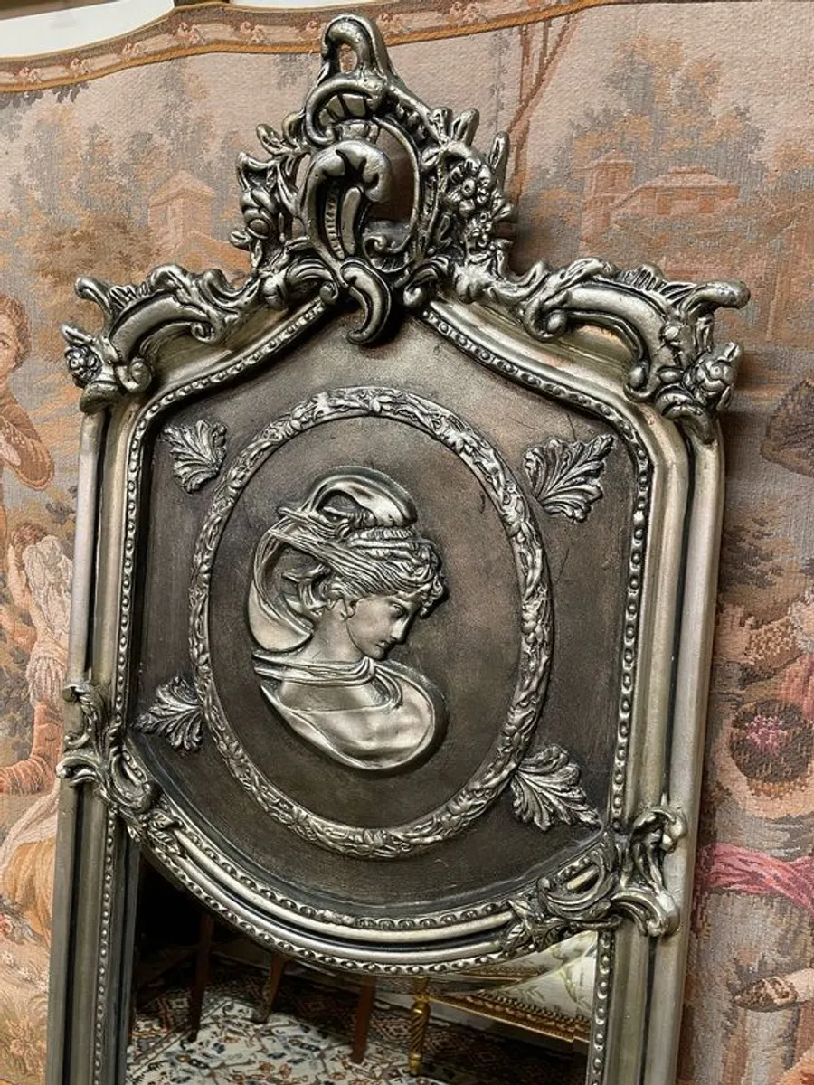 Beautiful Tall & Narrow Silver Gilt Plaque Decorated Mirror - Image 2