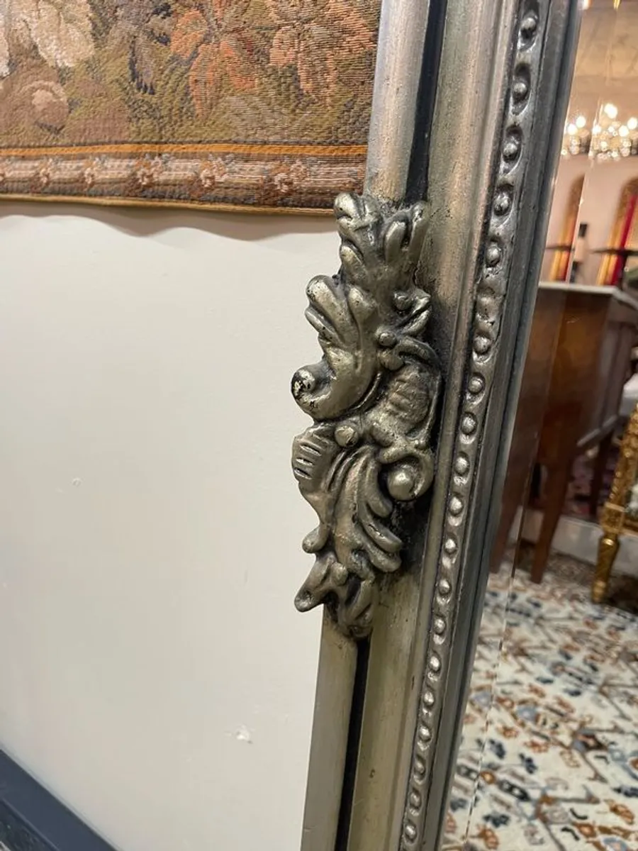 Beautiful Tall & Narrow Silver Gilt Plaque Decorated Mirror - Image 4