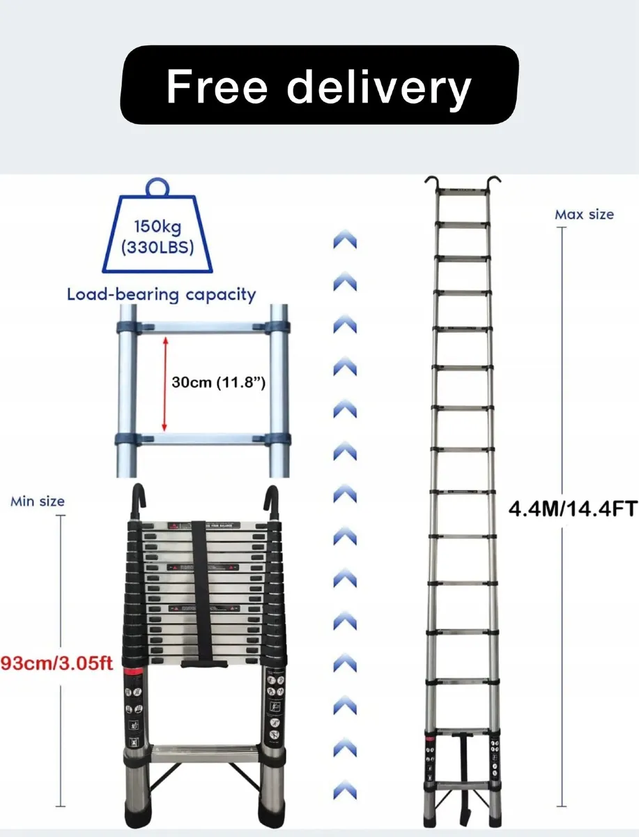 4.4M telescopic ladders with hooks - Image 1