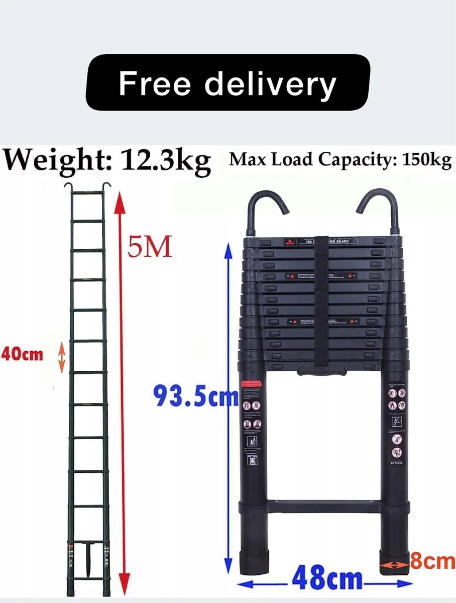 5m telescopic ladders with hooks - Image 1