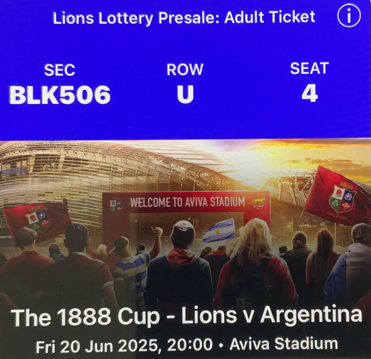 Lions v Argentina Tickets (East Stand Upper) - Image 2