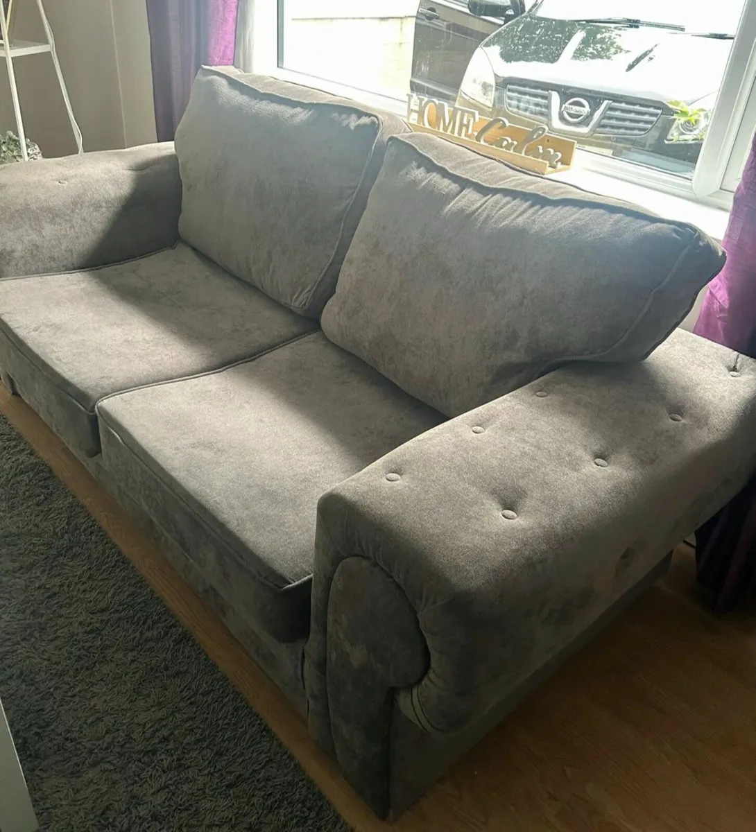 2 x Grey soft fabric 2.5 seater sofas - Image 2