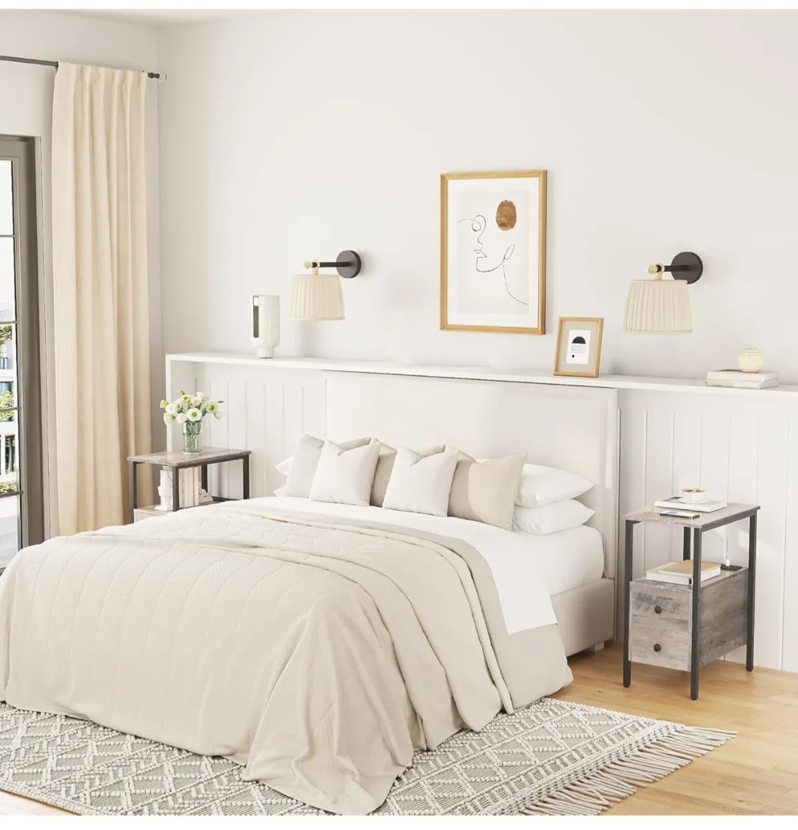 2 Side Tables, Narrow Bedside Rustic Greige and Bl - Image 4