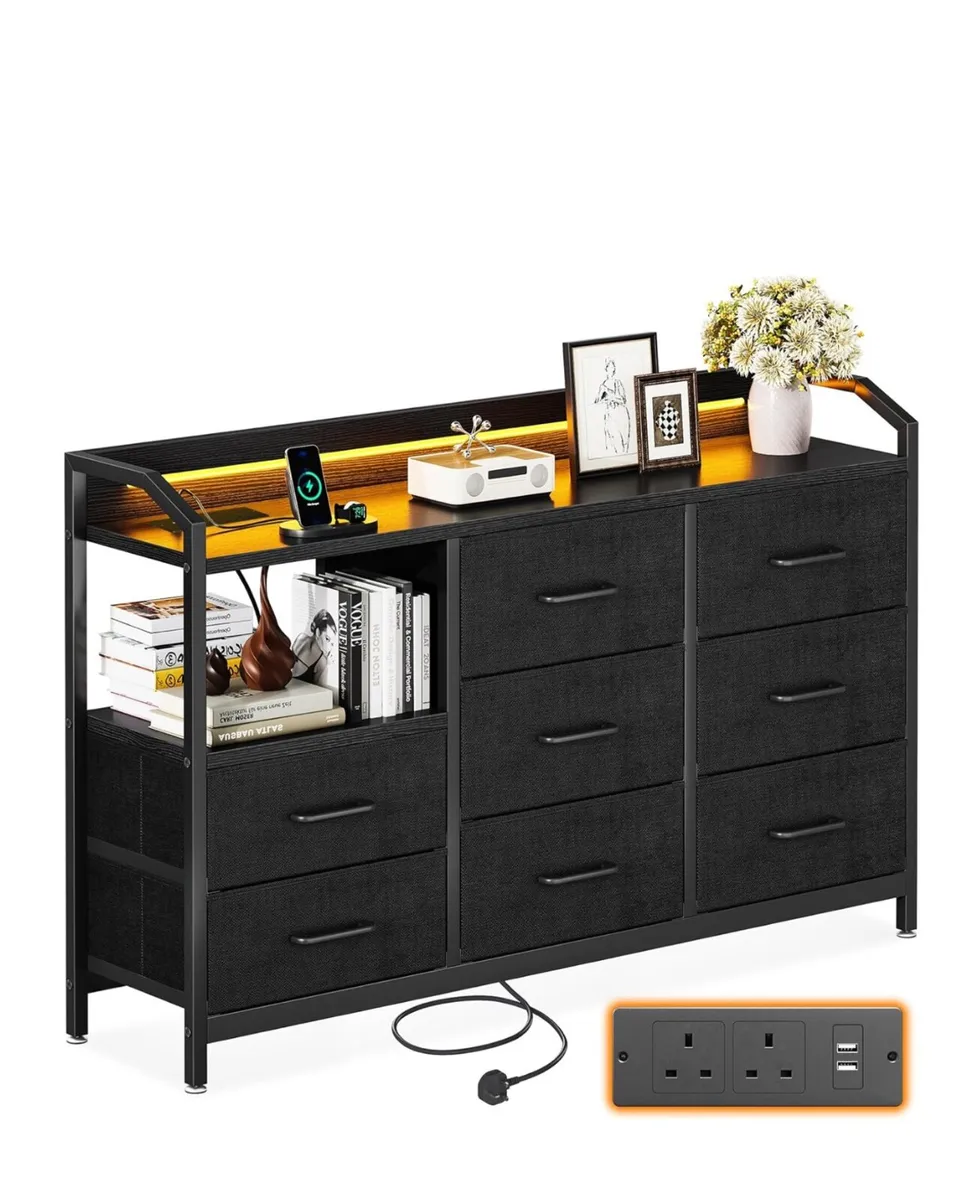 Black Chest of Drawers Bedroom, with LED Light tri - Image 4