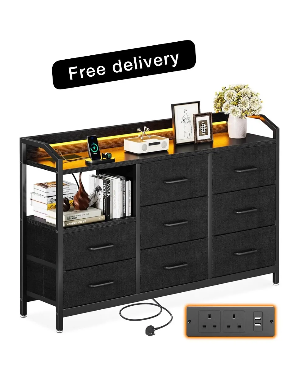 Black Chest of Drawers Bedroom, with LED Light tri - Image 1