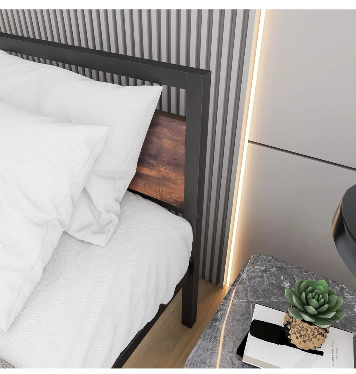King Size Bed Frame with Wood Headboard - Image 4