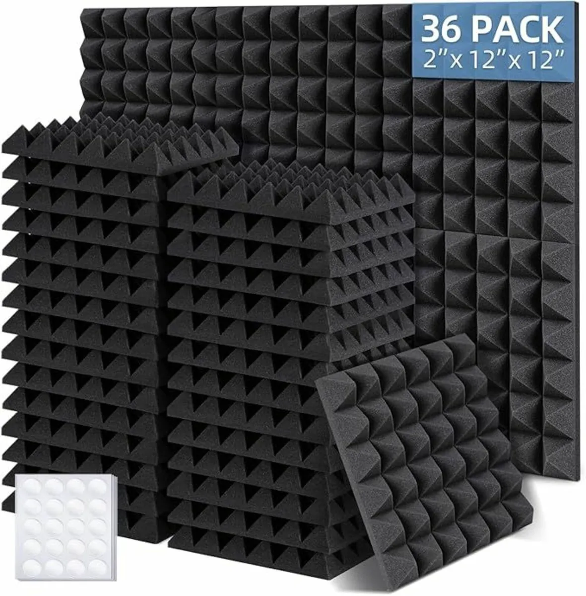 Acoustic Foam Panels 36 Pack 2"x12"x12" - Image 1