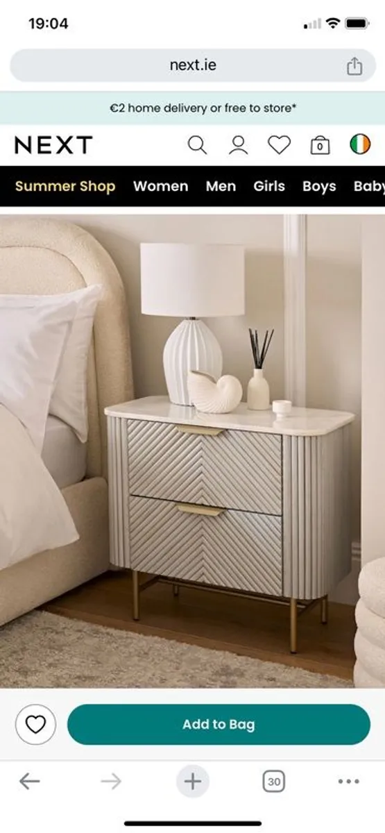 Light Grey Valencia Marble and Mango Wood 2 Drawer Wide - Image 1