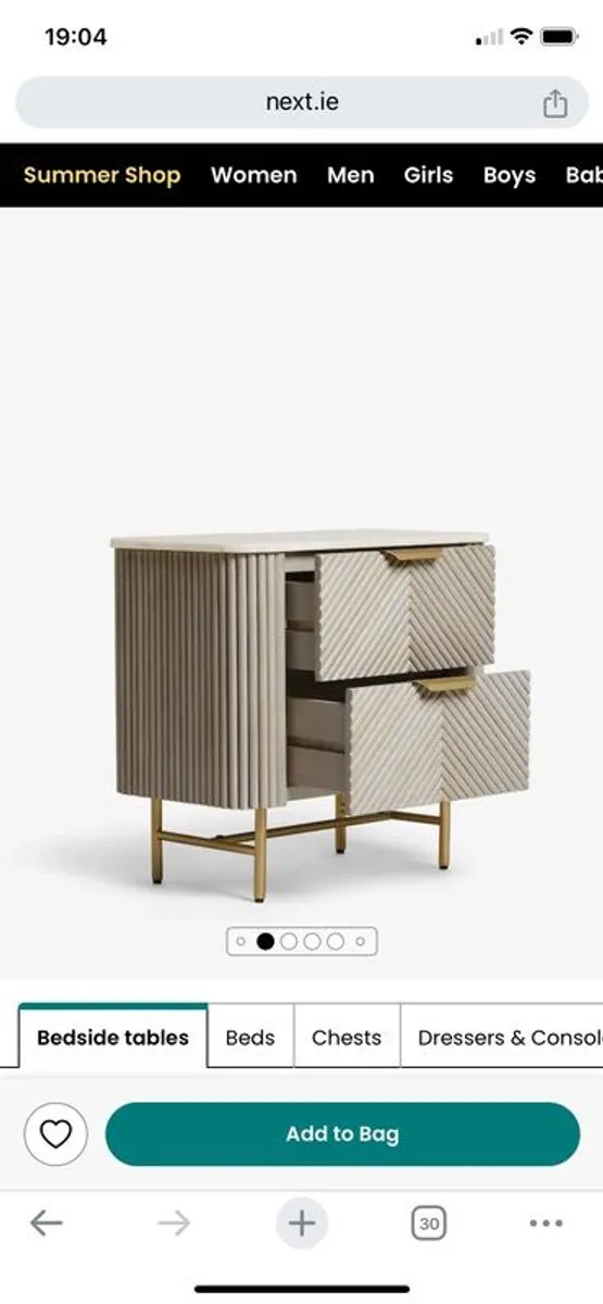 Light Grey Valencia Marble and Mango Wood 2 Drawer Wide - Image 2