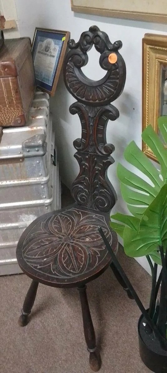 Antique Ebonised Carved Spinning Chair