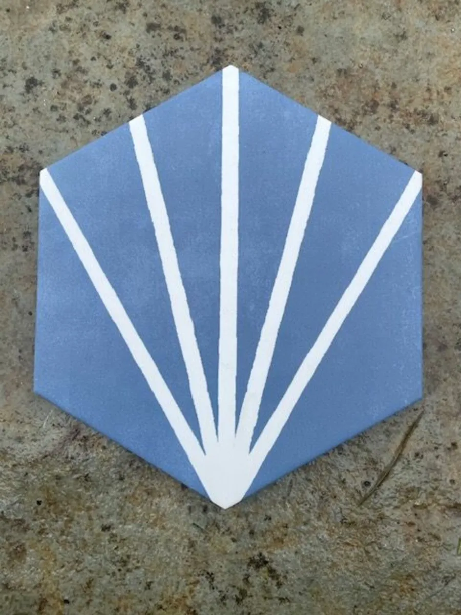 hexagonal palm stripe azure blue tiles 5 boxes - Image 1