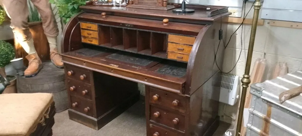 Antique Roll Top Office Desk - Image 1