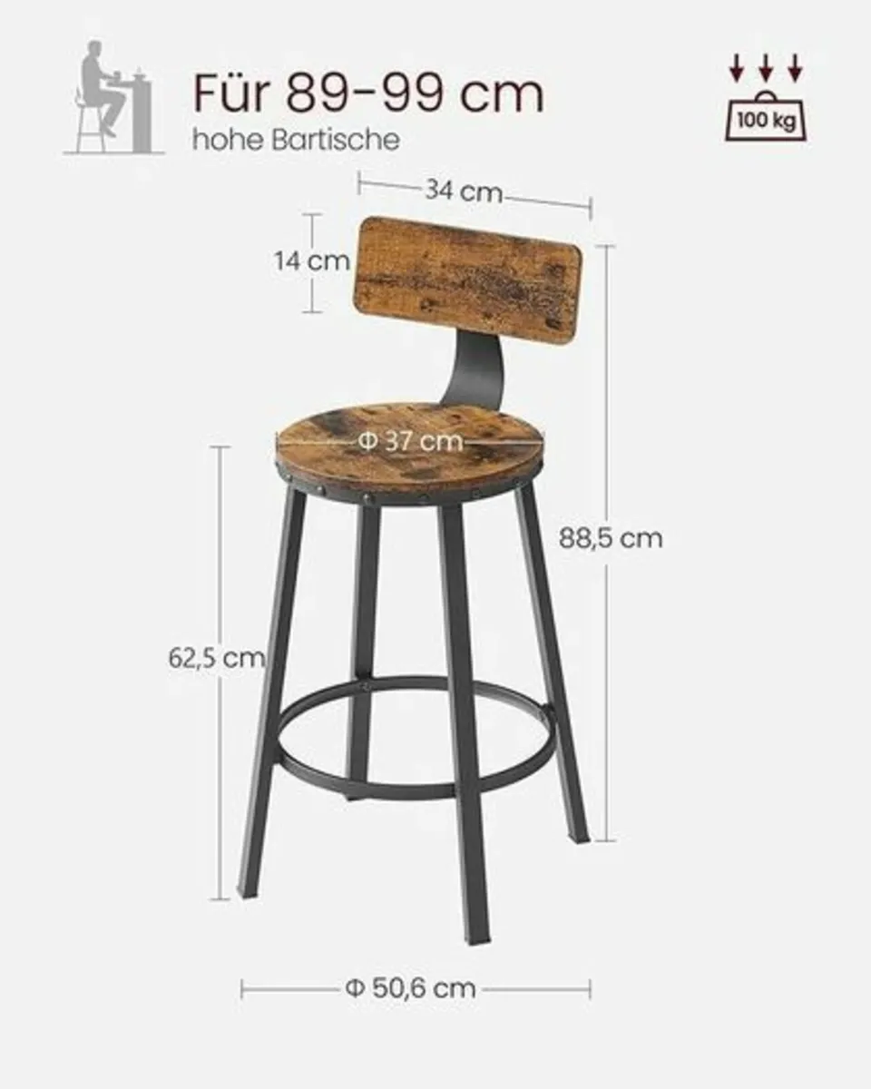 Industrial Bar Stools Set of 2 Vintage Brown and B - Image 2