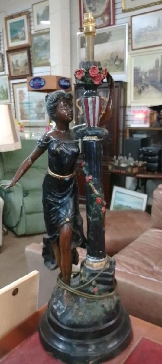 Large Painted Bronze Figure Table Lamp - Image 1