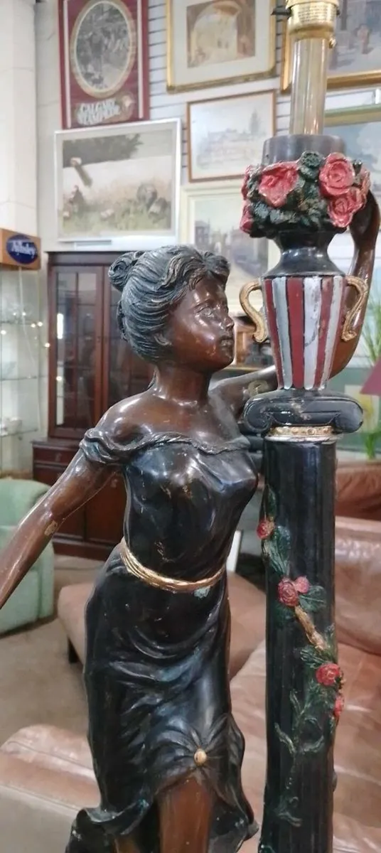 Large Painted Bronze Figure Table Lamp - Image 2