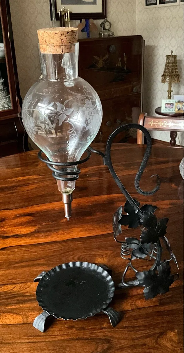 Vintage Wine Aerator - Etched Glass- Wrought Iron - Image 2