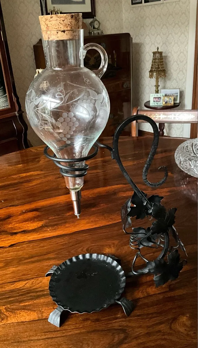 Vintage Wine Aerator - Etched Glass- Wrought Iron - Image 4