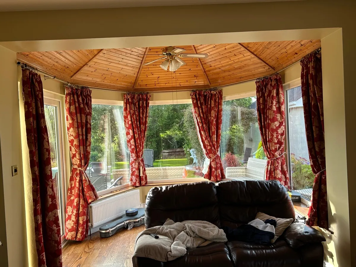 Red/gold thermal lined curtains and poles - Image 3