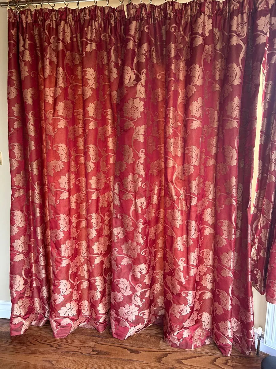 Red/gold thermal lined curtains and poles - Image 4