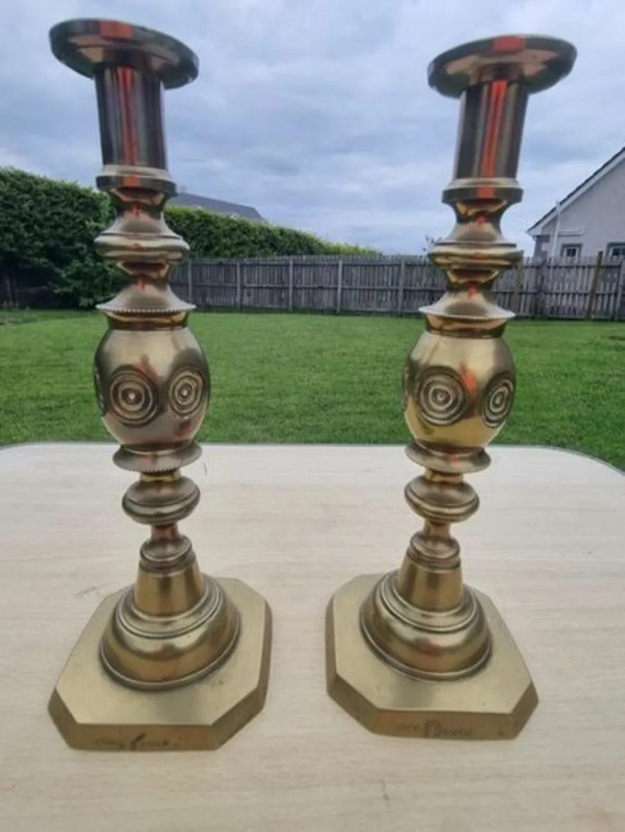 Edwardian Brass Candle Sticks - Image 1