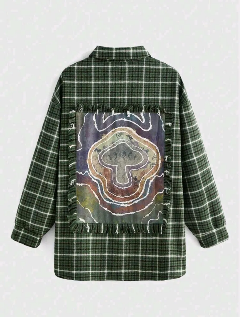 ROMWE Fairycore Plaid & Mushroom Graphic Coat – Si - Image 1