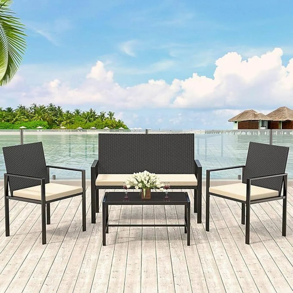 Garden Furniture Set, 4 piece Patio Rattan sofa - Image 1