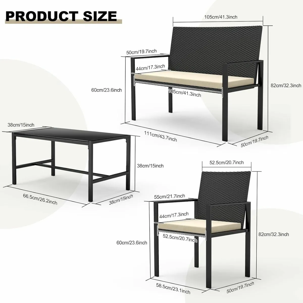 Garden Furniture Set, 4 piece Patio Rattan sofa - Image 3