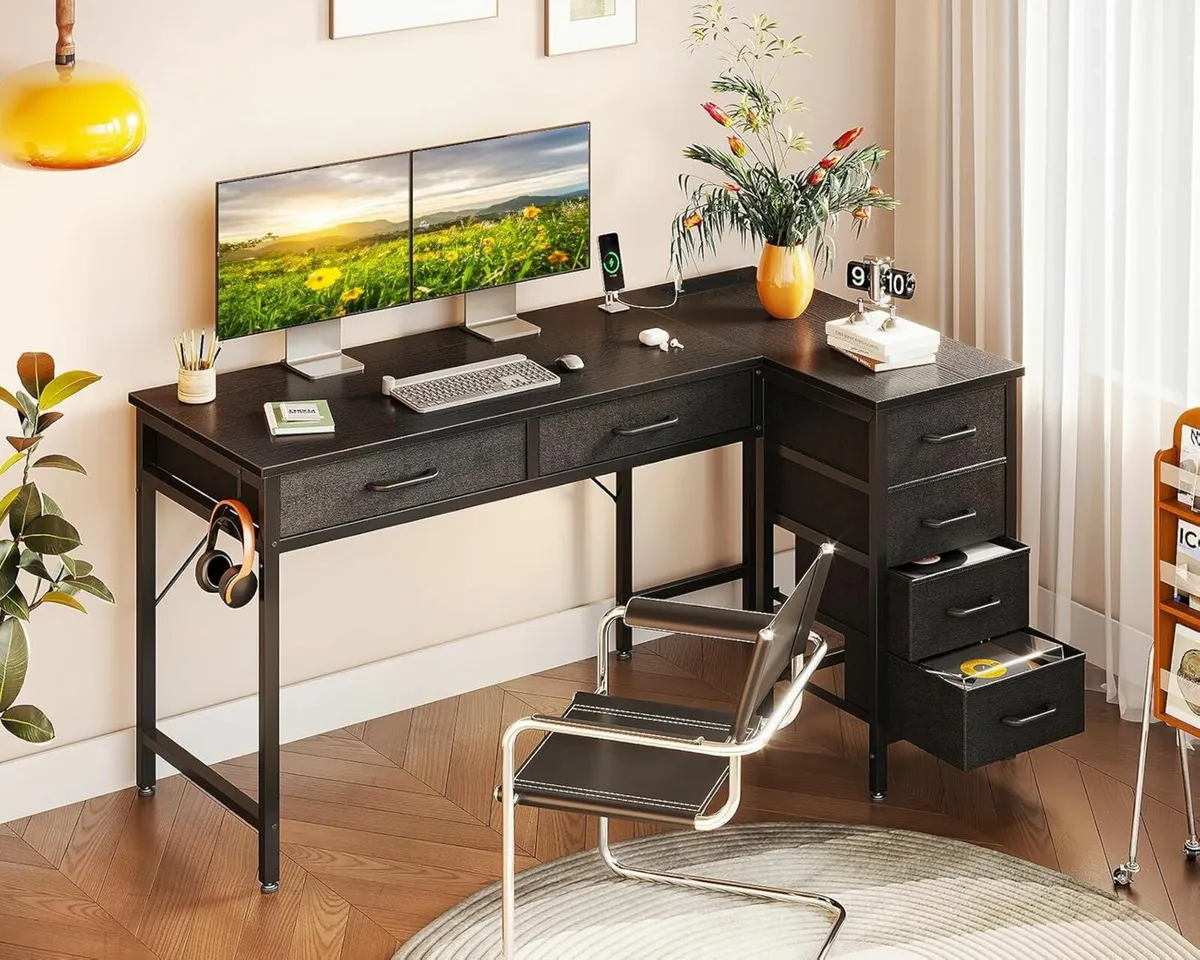 L Shaped Office Desk Computer Drawers 126x80cm - Image 1
