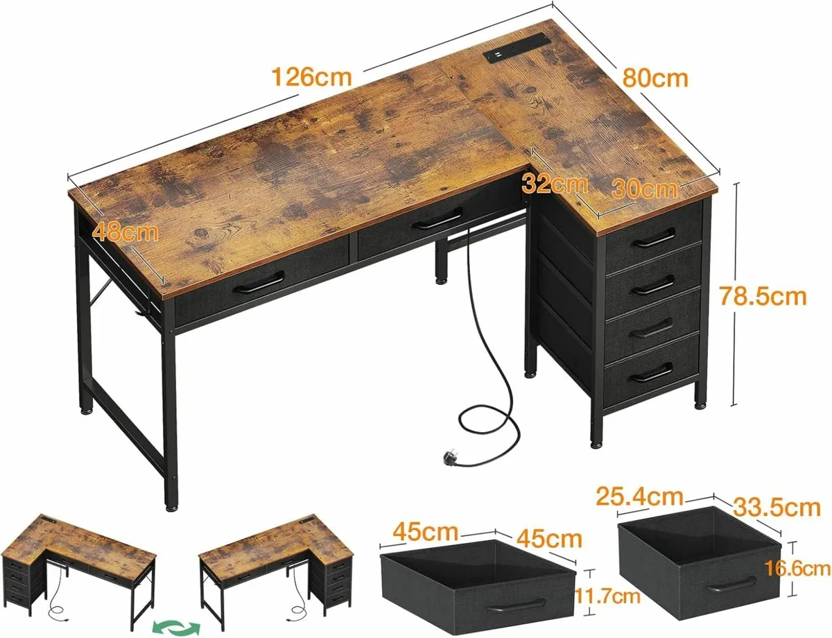 Computer Corner Desk Drawers Office Brown 126x80cm - Image 4