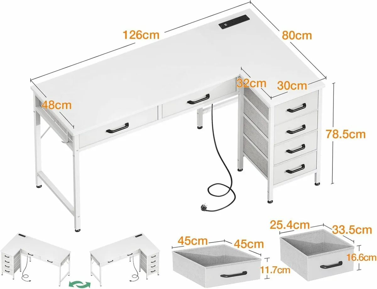 L Shaped Office Computer Desk Drawer 126x80cm - Image 3