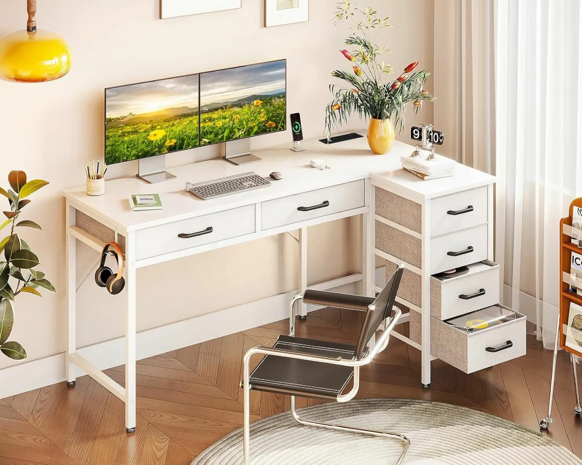 L Shaped Office Computer Desk Drawer 126x80cm - Image 1