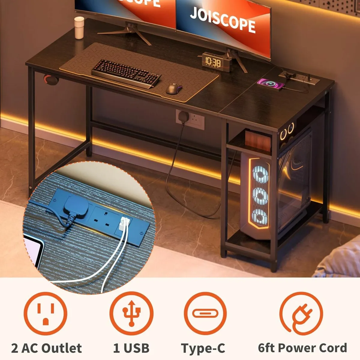 Computer Office Desk 100x50cm Black Gaming Outlets - Image 3