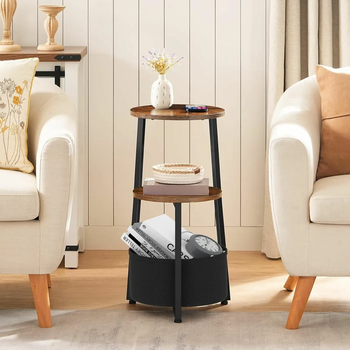Side Table 3 Tier Bedside Table Storage Shelves - Image 4
