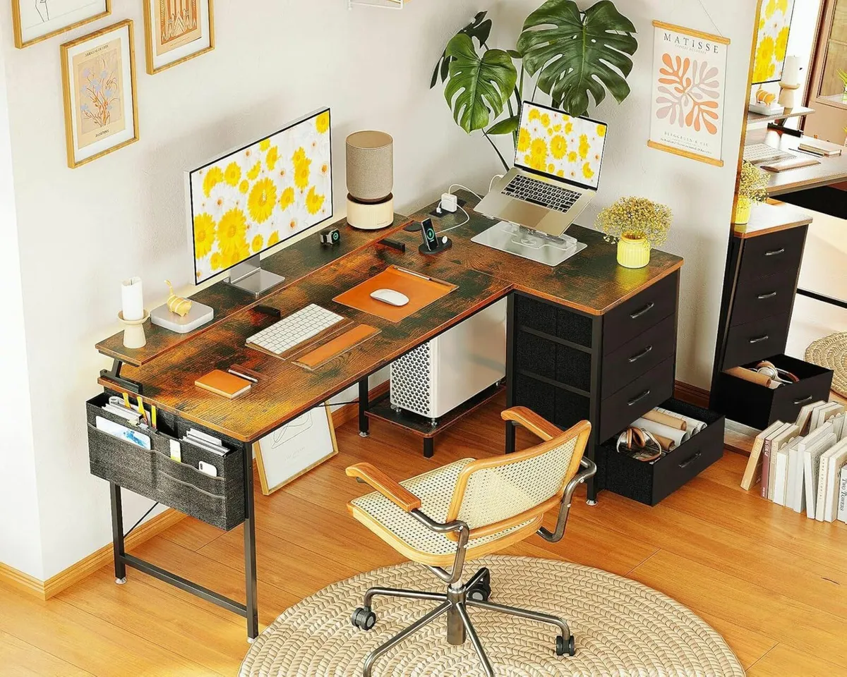 L Shaped Computer Desk 140x80cm Monitor Stand - Image 1