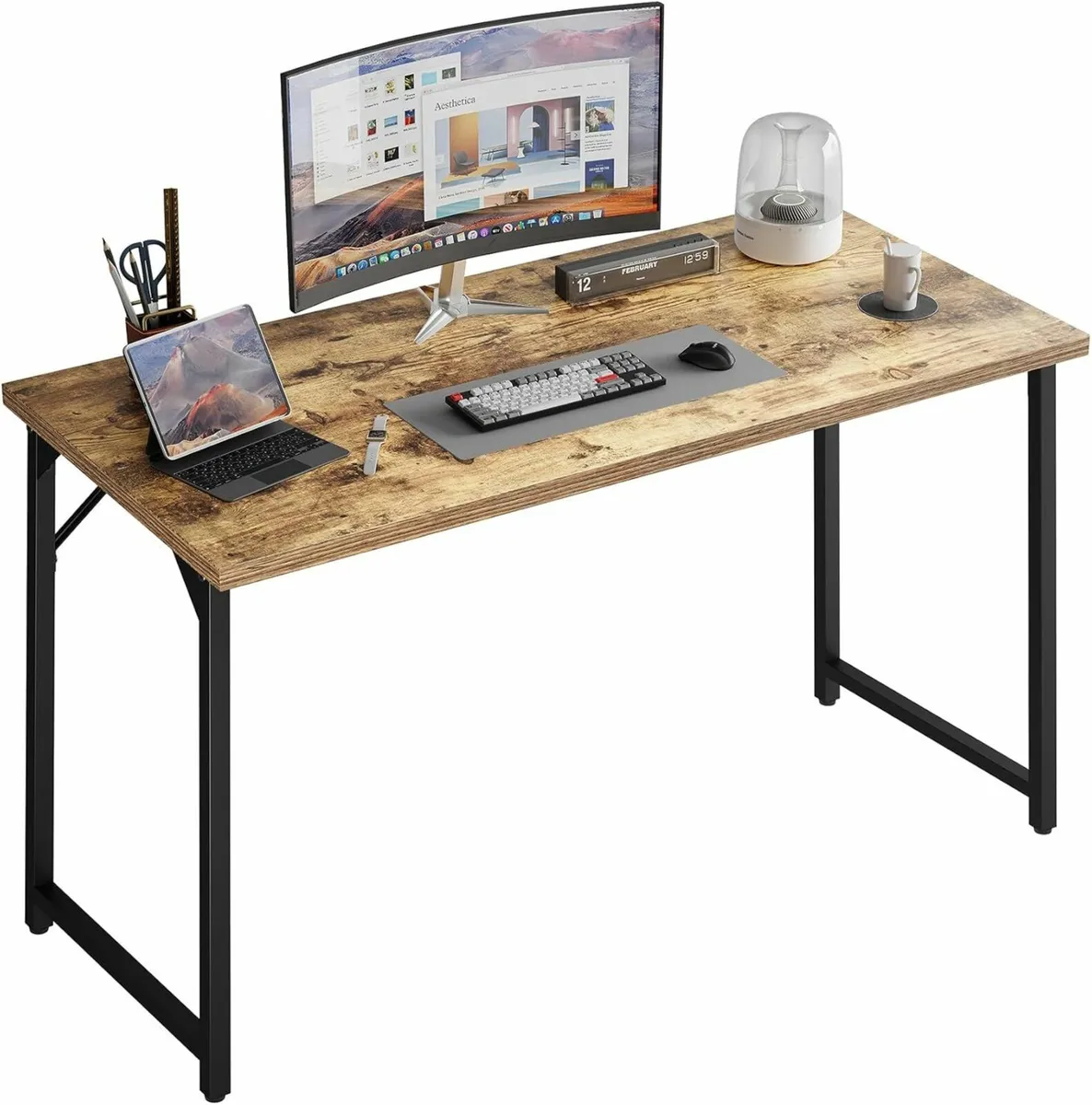 100 cm Computer Desk Home Office Desk StudyBrown - Image 4