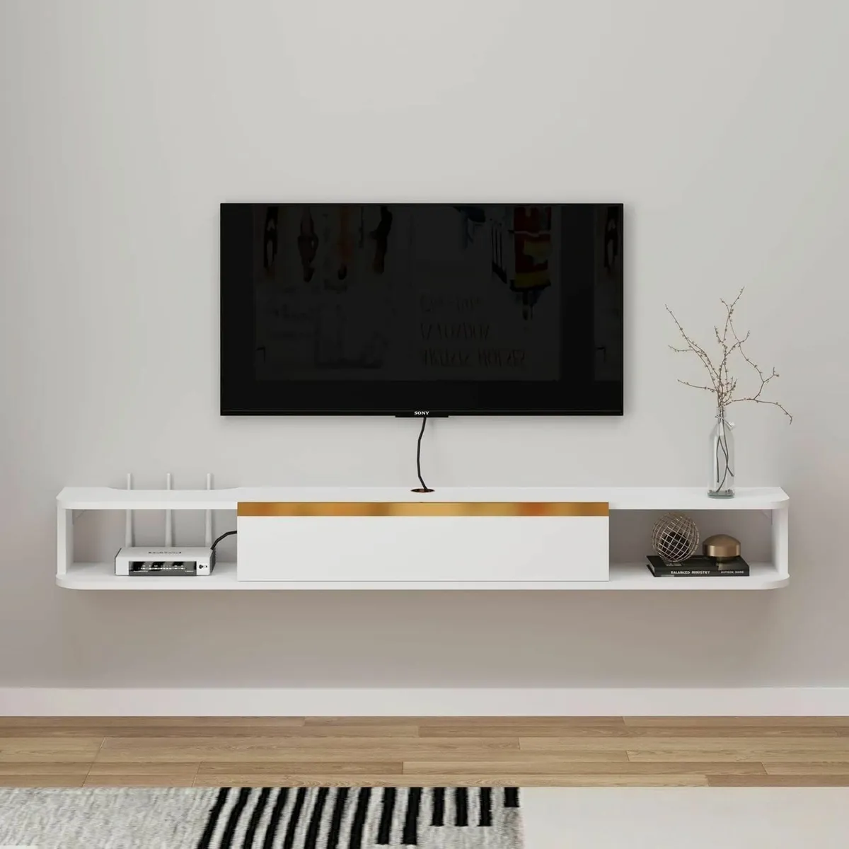Floating TV Stand, Wall Mounted  TV White, 140cm - Image 3