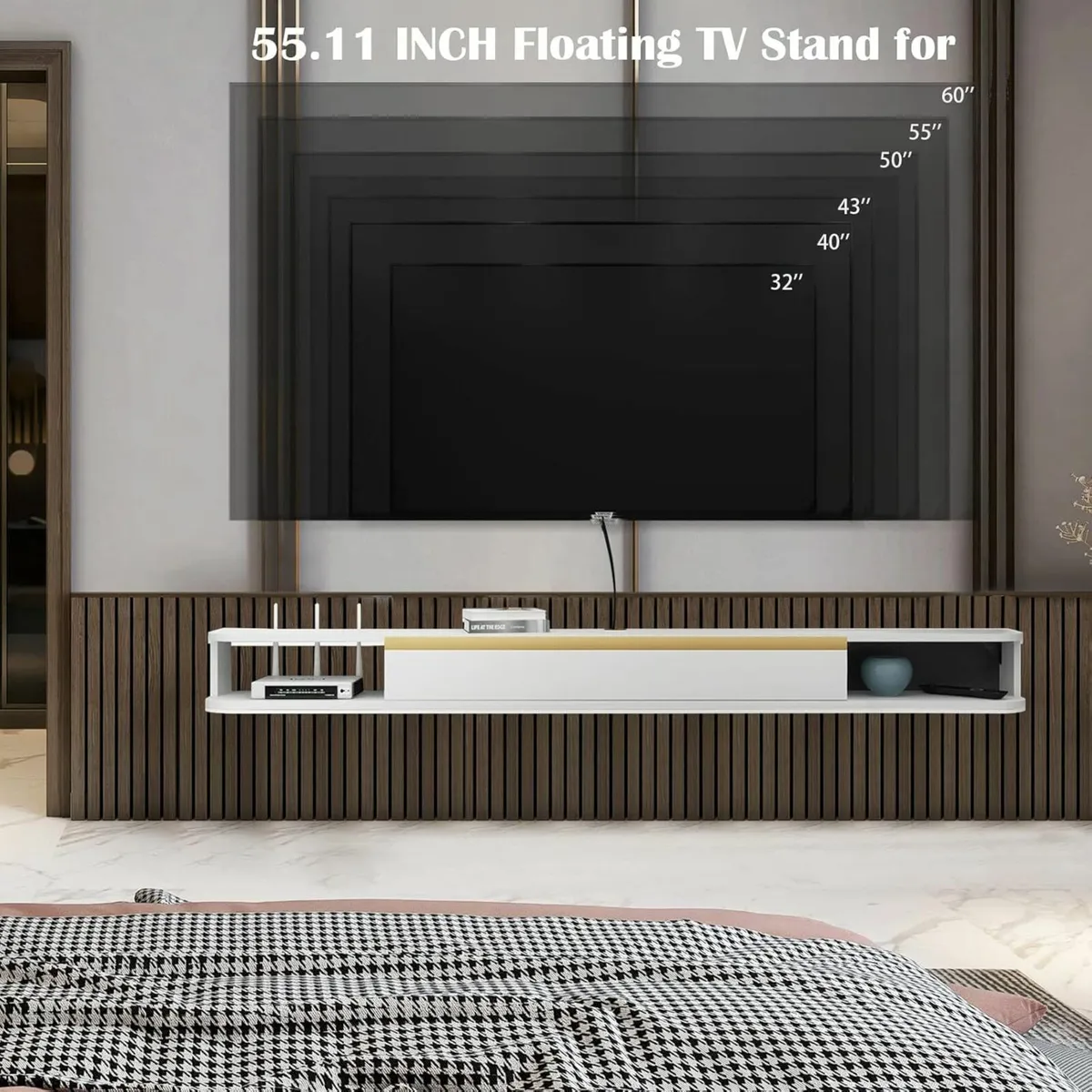 Floating TV Stand, Wall Mounted  TV White, 140cm - Image 4