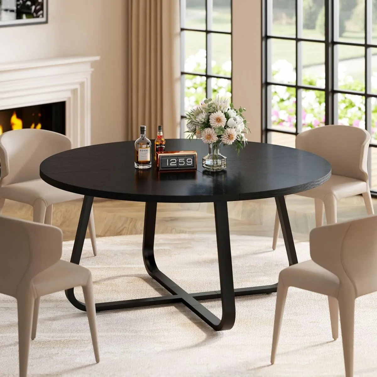Black Round Dining Table Modern 130cm, 4-6 people - Image 4