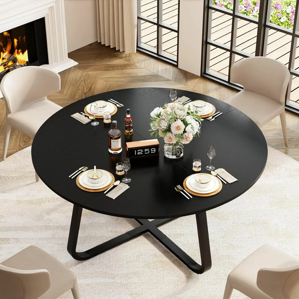 Black Round Dining Table Modern 130cm, 4-6 people - Image 1
