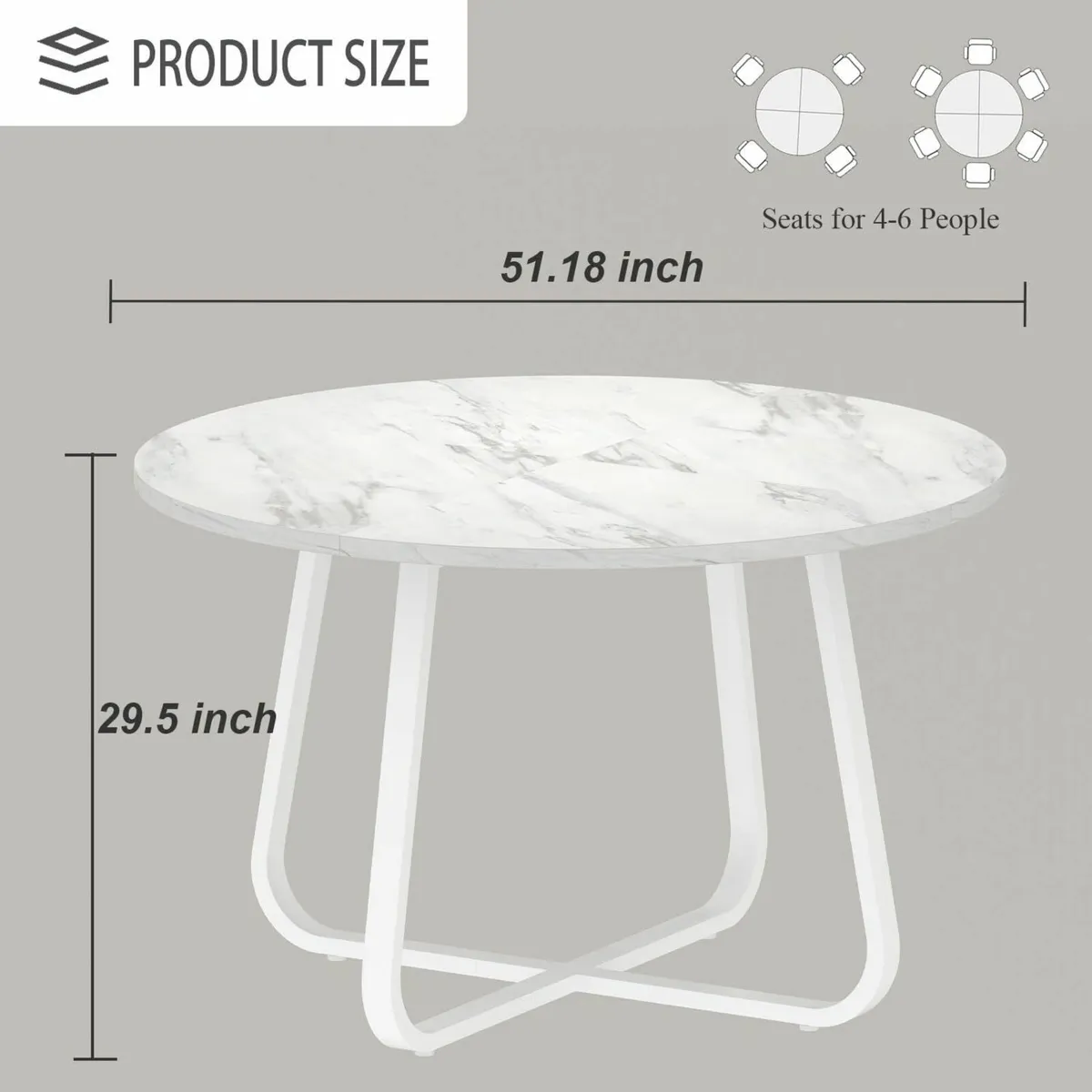 White Round Dining table kitchen 130cm 4-6 People - Image 2