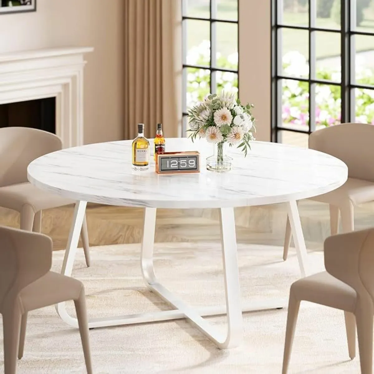 White Round Dining table kitchen 130cm 4-6 People - Image 1