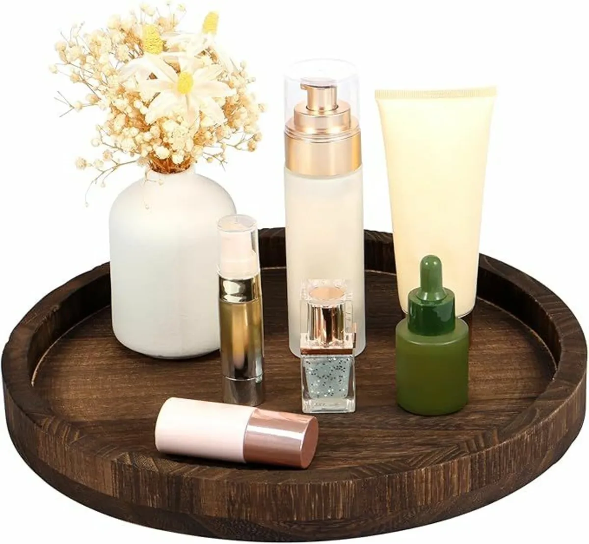 Round Wood Tray Vintage makeup Platter 30cm - Image 1