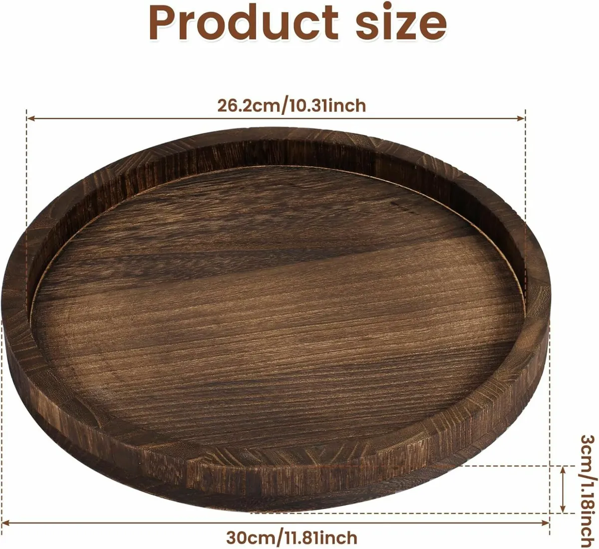 Round Wood Tray Vintage makeup Platter 30cm - Image 3