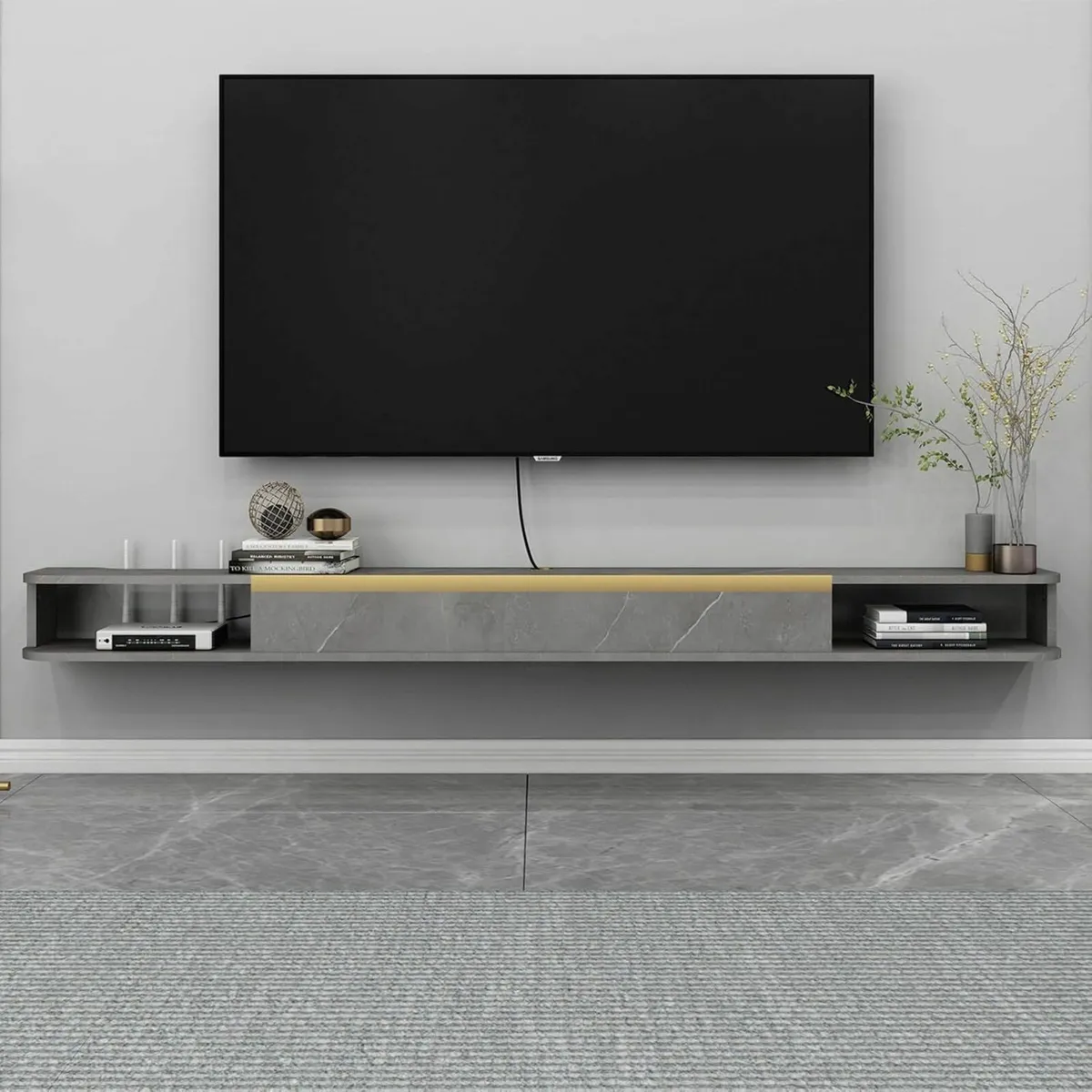 Floating TV Stand Wall Mounted Grey 140cm - Image 2