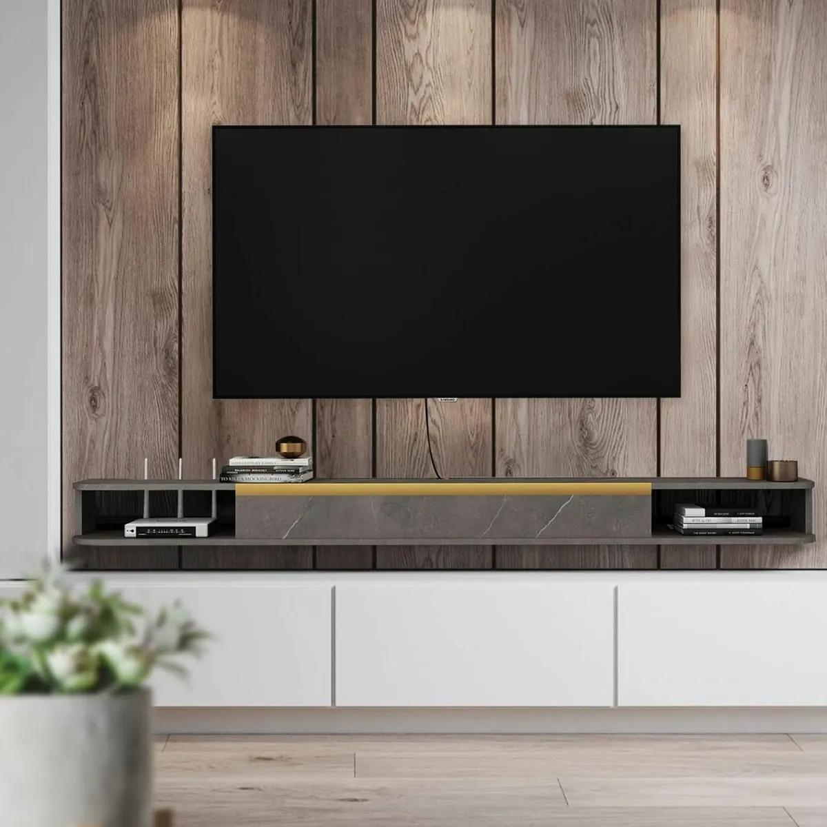 Floating TV Stand Wall Mounted Grey 140cm - Image 3