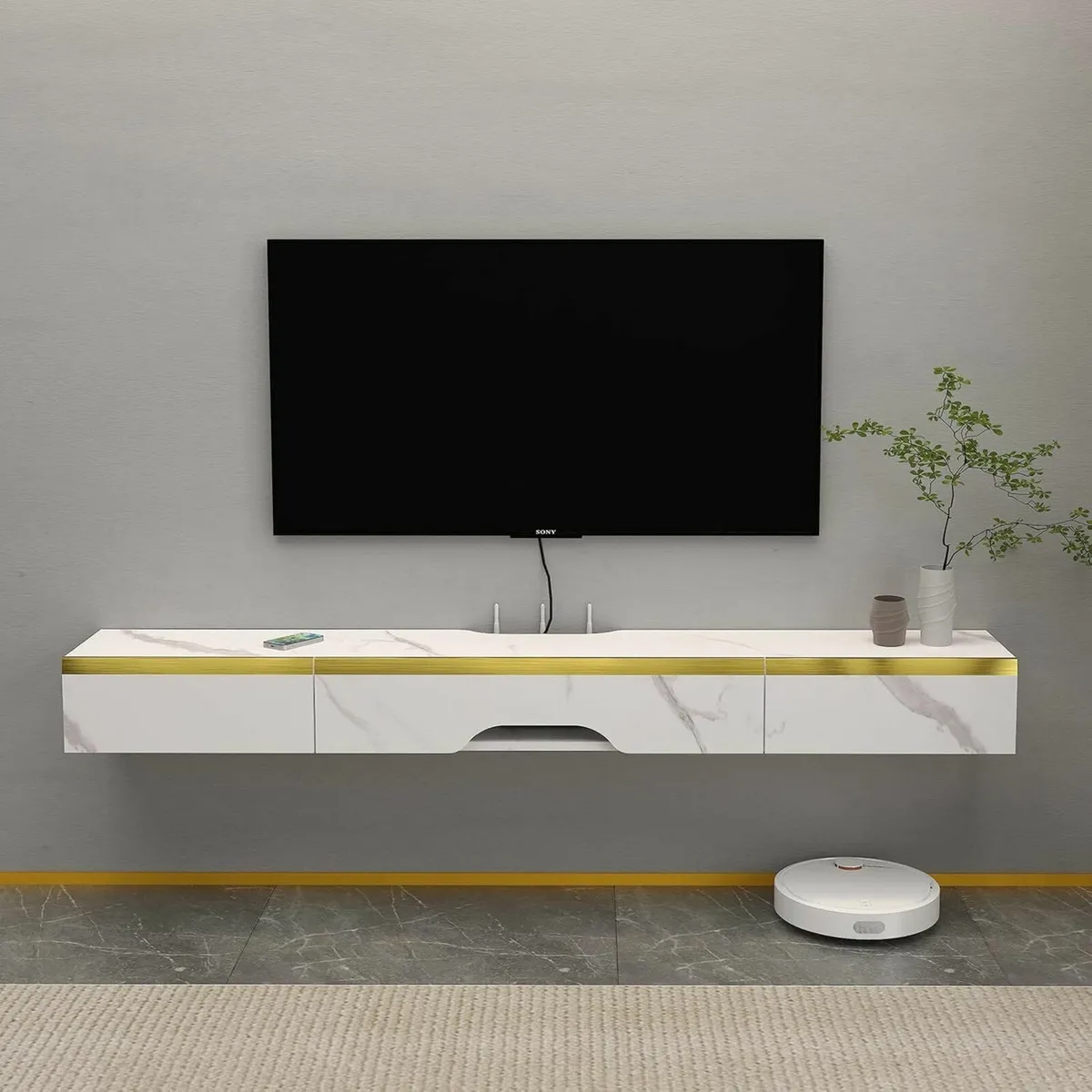 Floating TV Unit Wall Mounted Cabinet Shelves120cm - Image 1