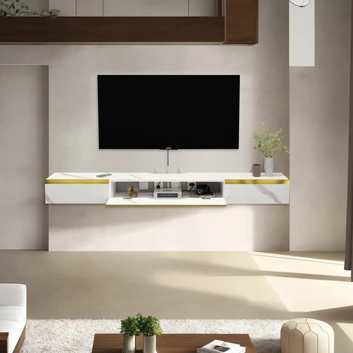 Floating TV Unit Wall Mounted Cabinet Shelves120cm - Image 2